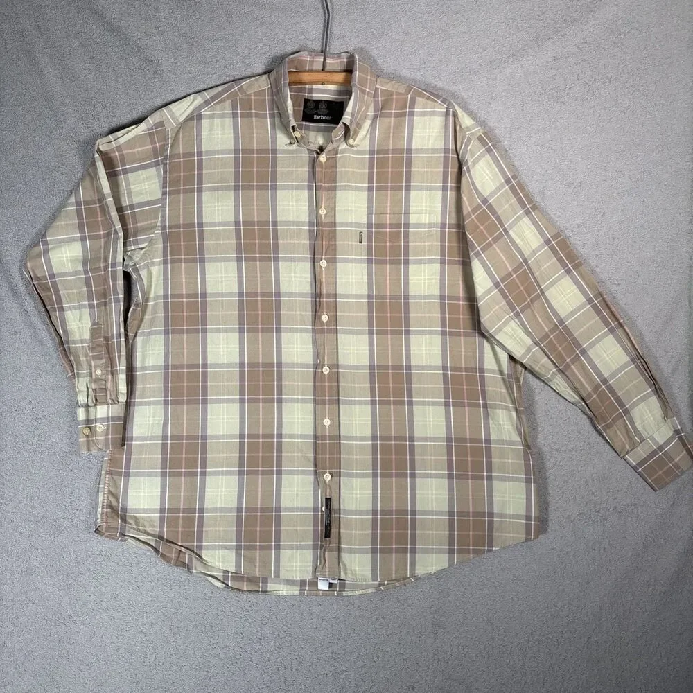 Barbour Shirt Men’s Size XL Plaid Button Up‎ Long Sleeve Camping Earth Tones